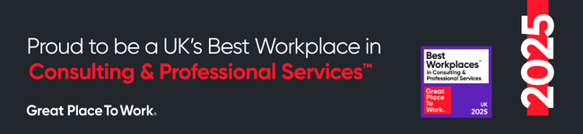 A dark background banner featuring a red and white design element that reads 
